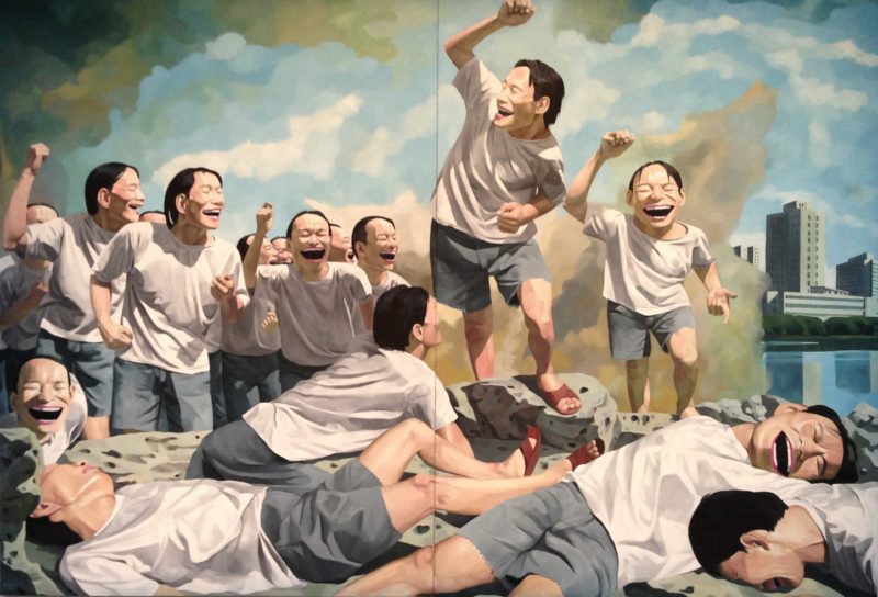 Yue Minjun - Freedom Leading the People, oil on canvas, 360cm x 250cm, 1996