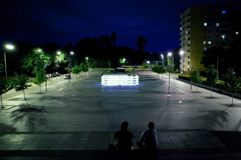 Luzinterruptus - Labyrinth of plastic waste, 2014, 6000 discarded water bottles, 7 x 5 m, Katowice, Poland