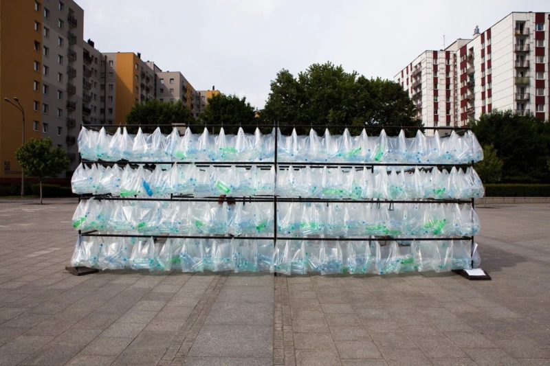 Luzinterruptus - Labyrinth of plastic waste, 2014, 6000 discarded water bottles, 7 x 5 m, Katowice, Poland