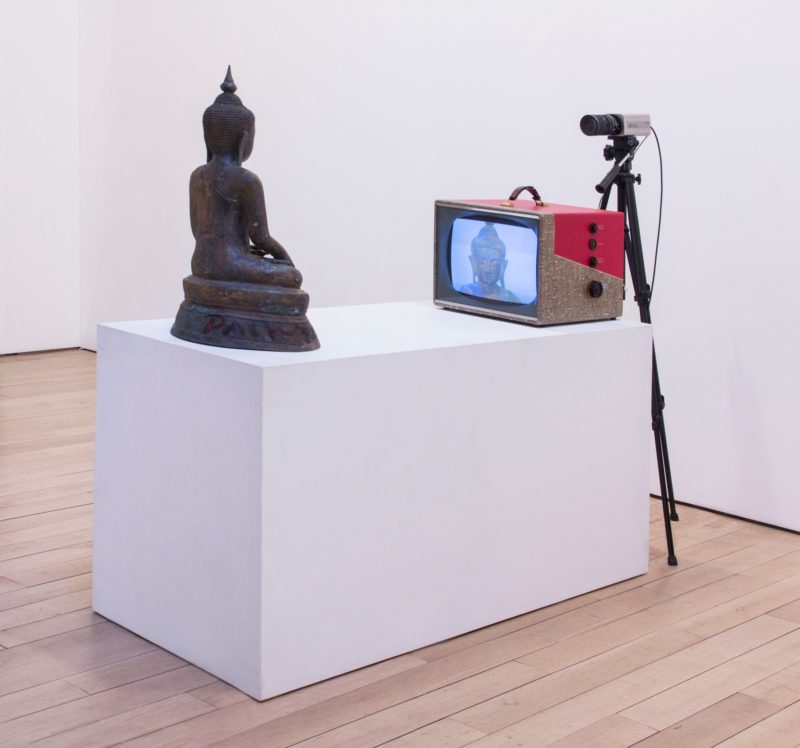 Nam June Paik - TV Buddha, 1992, Buddha, monitor, CCTV camera, 134.6 x 210.8 × 55.9 cm, 53.0 x 83.0 × 22.0 in