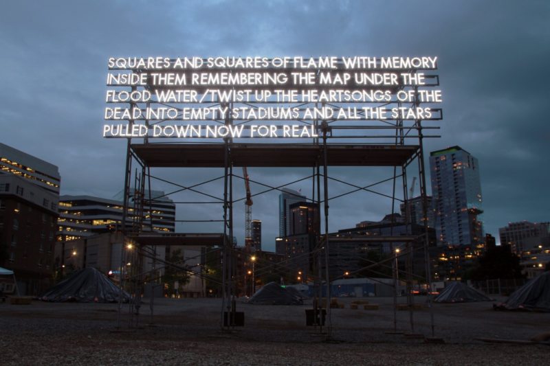 Robert Montgomery - Squares and squares of flame with memory inside them remembering the map under the flood water twist up the heartsongs of the dead into empty stadiums and all the stars pulled down now for real, Seattle, 2015