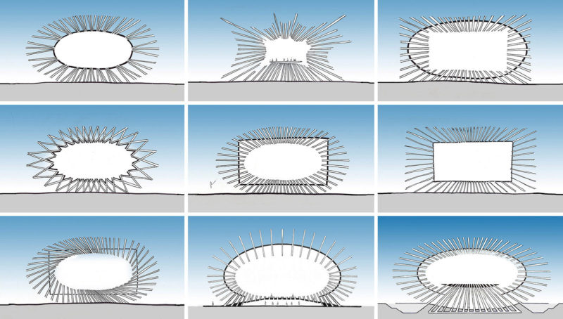 Thomas Heatherwick - Sketch for UK Pavilion for Shanghai World Expo 2010, 15 m high, 10 m tall, 7.5 m long, 60,000 identical rods of clear acrylic, 250,000 seeds cast into the glassy tips