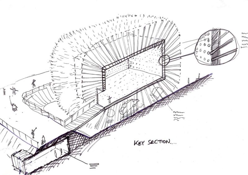 Thomas Heatherwick - Sketch for UK Pavilion for Shanghai World Expo 2010, 15 m high, 10 m tall, 7.5 m long, 60,000 identical rods of clear acrylic, 250,000 seeds cast into the glassy tips