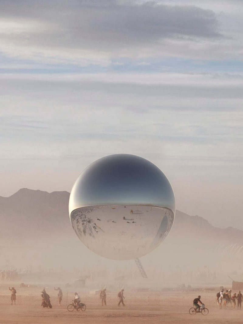Bjarke-Ingels-and-Jakob-Lange-The-Orb-2018-inflatable-mirrored-sphere-32-metre-inclined-steel-mast-approximately-100-feet-30-metres-in-diameter-at-Burning-Man-festival-Nevada-desert-2-1