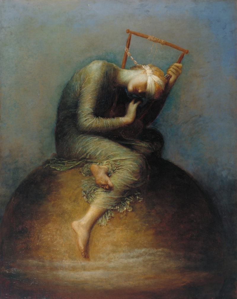 George Frederic Watts - Second version of Hope, 1886, oil painting, 142.2 cm x 111.8 cm (56.0 in x 44.0 in), location: Tate Britain