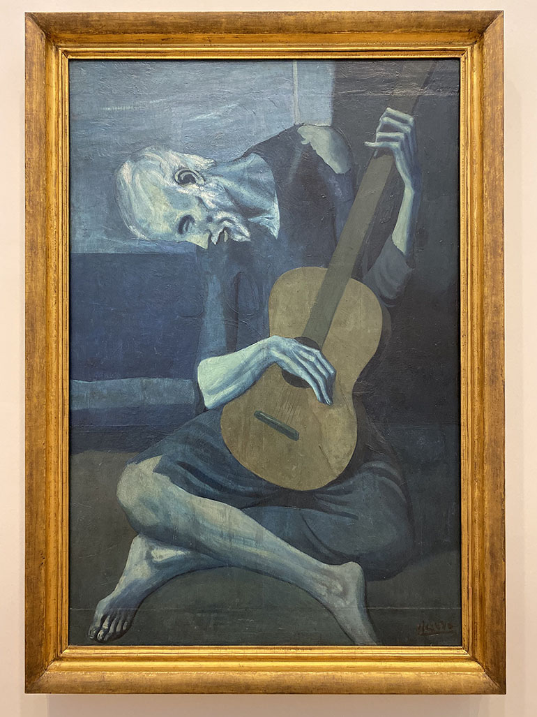 Pablo Picasso – The Old Guitarist, 1903–1904, oil on panel, 122.9 x 82.6 cm (48 3:8 x 32 1:2 in.) feat