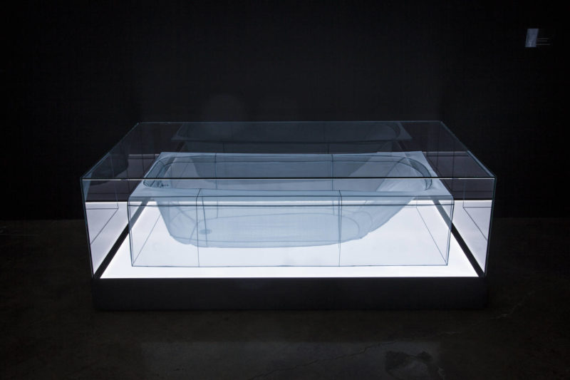 Do Ho Suh - Bathtub, 2013, polyester fabric, Polyester fabric, stainless steel wire, display case, LED lighting, Brian Fitzsimmons