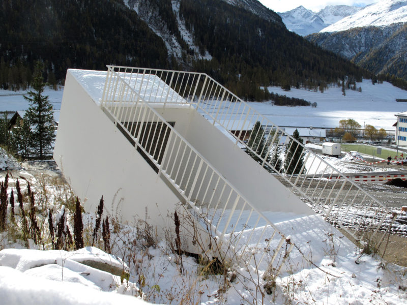 Martin Kippenberger – Metro-Net, Transportable subway entrance, 1997, iron, paint, 343 x 740 x 245 cm, Madulain, Switzerland, installed in 2001