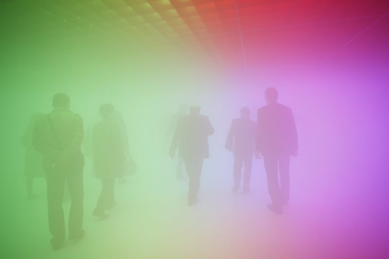 Olafur Eliasson - Feelings are facts, 2010, Fluorescent lights (red, green, blue), aluminium, steel, wood, ballasts, haze machines, Ullens Center for Contemporary Art, Beijing, 2010