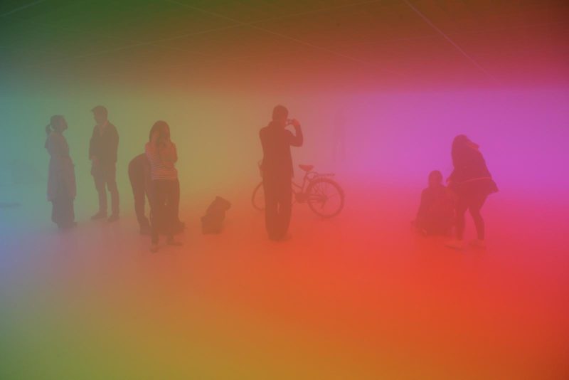 Olafur Eliasson - Feelings are facts, 2010, Fluorescent lights (red, green, blue), aluminium, steel, wood, ballasts, haze machines, Ullens Center for Contemporary Art, Beijing, 2010