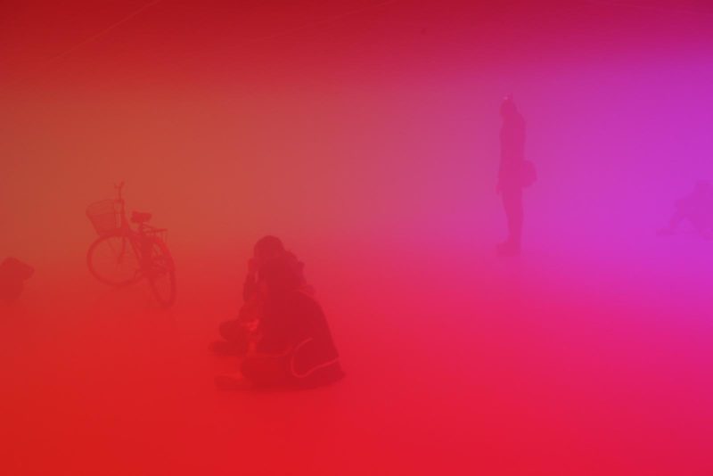 Olafur Eliasson - Feelings are facts, 2010, Fluorescent lights (red, green, blue), aluminium, steel, wood, ballasts, haze machines, Ullens Center for Contemporary Art, Beijing, 2010.