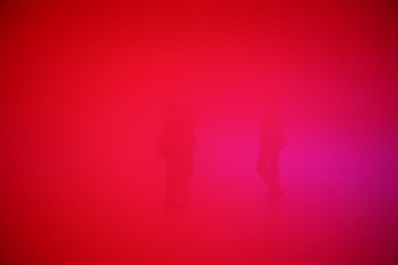 Olafur Eliasson - Feelings are facts, 2010, Fluorescent lights (red, green, blue), aluminium, steel, wood, ballasts, haze machines, Ullens Center for Contemporary Art, Beijing, 2010