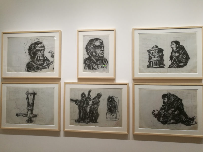 William Kentridge - Triumphs and Laments, 2014-2015, charcoal and pastel on paper, installation view, LaM Lille Metropole Musee d'art moderne, France, 2020
