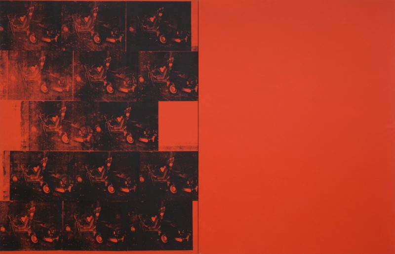 Andy Warhol - Orange Car Crash Fourteen Times, 1963, silkscreen ink on synthetic polymer paint on two canvases, 268.9 x 416.9 cm (8' 9 7/8 x 13' 8 1/8 in)