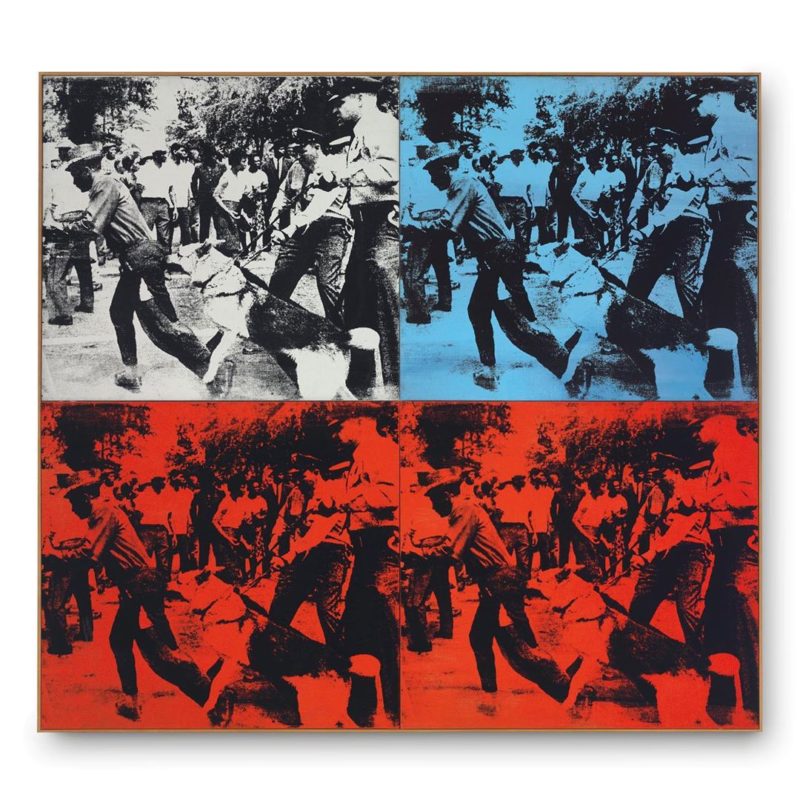 Andy Warhol - Race Riot, 1964, acrylic and silkscreen ink on linen, in four parts, overall 152.4 x 167.6 cm (60 x 66 in)