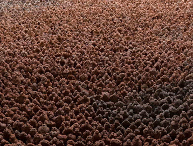Antony Gormley - European Field, 1993, terracotta, variable size, approx. 35,000 elements, each 8-26 cm high, installation view, Hall Art Foundation, Schloss Derneburg Museum, Derneburg, Germany, 2017