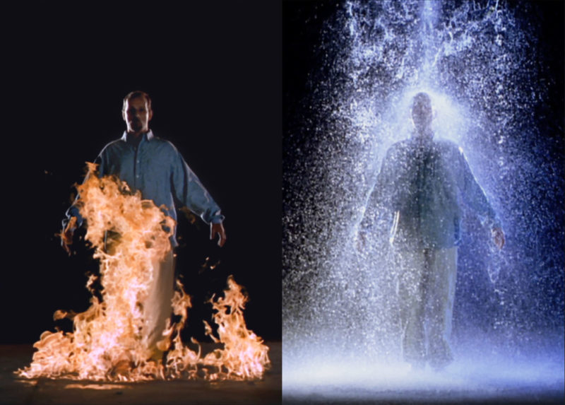 Bill Viola - The Crossing, 1996, two-channel color video installation, four channels of sound, 10 min 57 sec, performer Phil Esposito