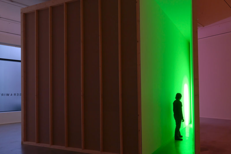 Bruce Nauman - Helman Gallery Parallelogram, 1971, wallboard, green fluorescent lights, 458 x 552 x 691 cm, installation view, Hauser & Wirth London, England, 2013