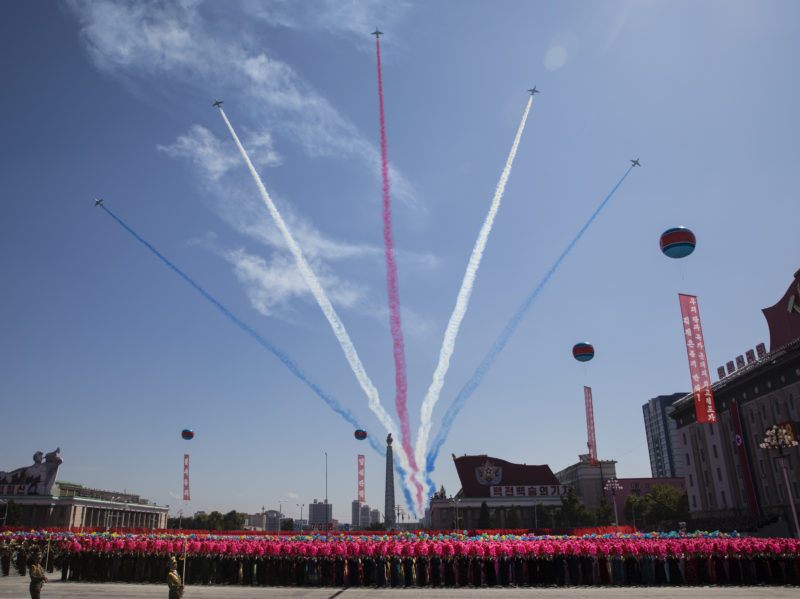 David Guttenfelder - North Korean airplanes fly over Kim Il Sung Square in Pyongyang during a mass military parade to mark its 70th anniversary as a nation