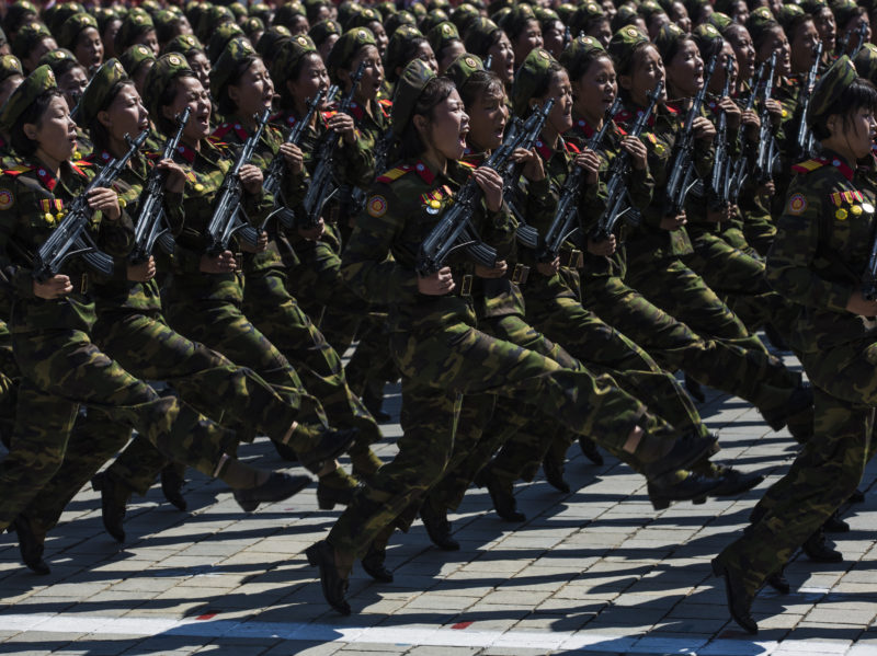 David Guttenfelder - North Korean military goose-step on Kim Il Sung Square in Pyongyang during a mass military parade to mark its 70th anniversary as a nation