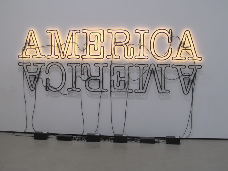 Glenn Ligon - Double America 2, 2014, neon and paint, installation view, Broad Museum