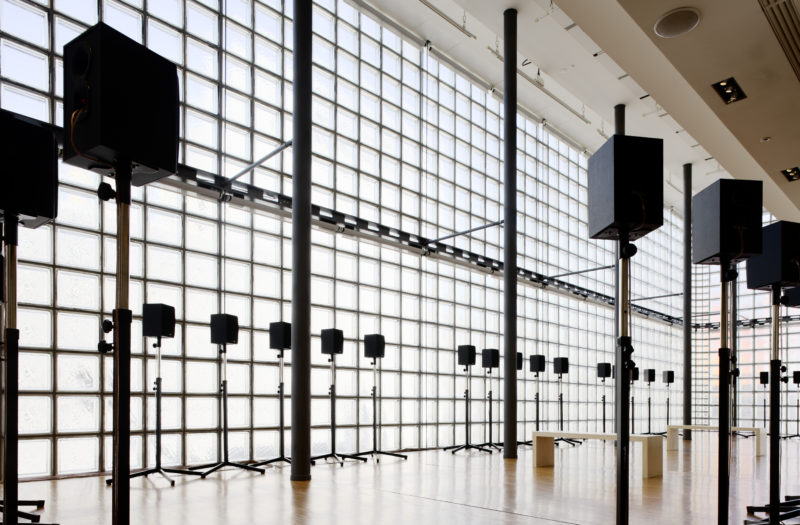 Janet Cardiff - The Forty Part Motet (A reworking of “Spem in Alium,” by Thomas Tallis 1556), 2001, 40-channel audio installation with speakers and stands, Maison Hermes, Ginza, Tokyo, 2009.