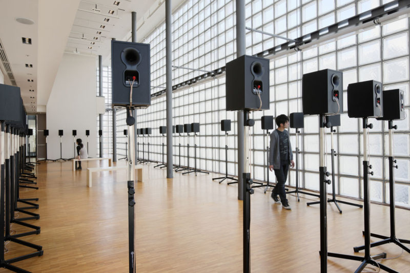 Janet Cardiff - The Forty Part Motet (A reworking of “Spem in Alium,” by Thomas Tallis 1556), 2001, 40-channel audio installation with speakers and stands, Maison Hermes, Ginza, Tokyo, 2009.