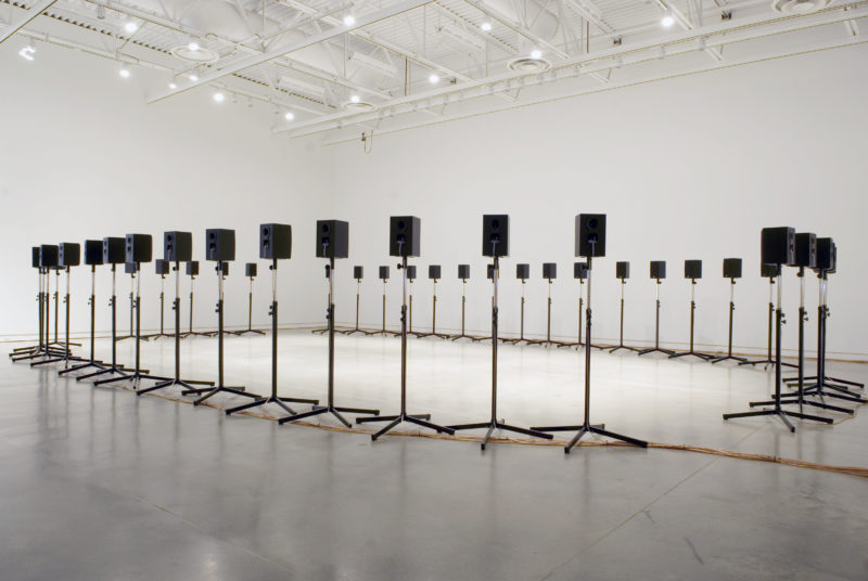 Janet Cardiff - The Forty Part Motet (A reworking of “Spem in Alium,” by Thomas Tallis 1556), 2001, 40-channel audio installation with speakers and stands, Surrey Art Gallery, 2008