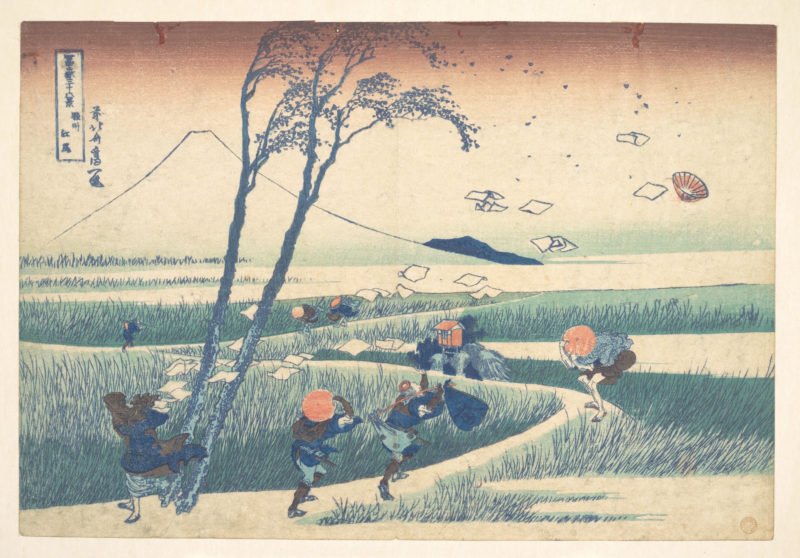 Katsushika Hokusai (1760–1849), Suruga Ejiri (Eijiri in Suruga Province), from Fugaku sanjurokkei (Thirty-six Views of Mount Fuji), Japan, 1831. Polychrome woodblock print, ink and color on paper
