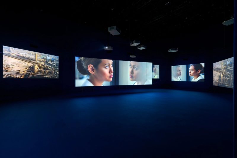 Mercedes Cabral in Isaac Julien's Playtime, 2014, Seven screen ultra high definition video installation with 7.1 surround sound, 66 min 57 sec, Platform-L Contemporary Art Center, Seoul, 2017.