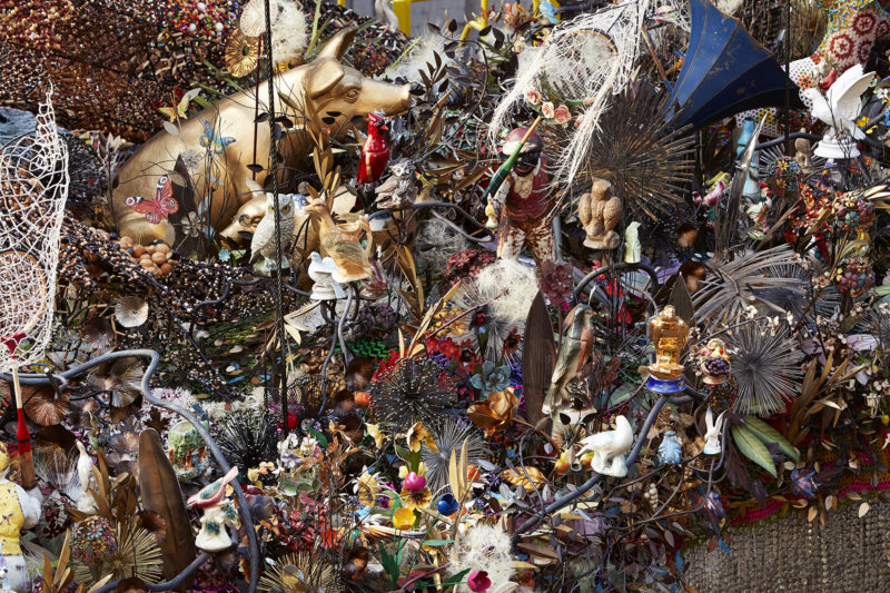 Nick Cave - Crystal Cloudscape, thousands of crystals, beads, found objects and a few chandeliers, 12m long, 6m wide, with four ladders to view artwork from top level