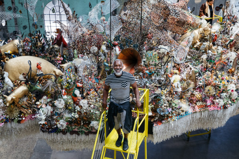 Portrait of Nick Cave in front of his installation Until at Carriageworks, Sydney, Australia