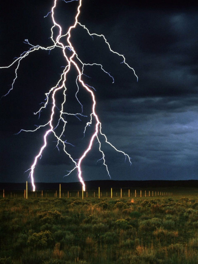 Walter De Maria – The Lightning Field, 1977, 400 stainless steel poles with solid, pointed tips, arranged in a rectangular 1 mile x 1 kilometer grid array, Catron County, New Mexico