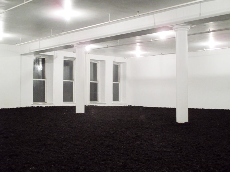 Walter de Maria – The New York Earth Room, 1977, 197 m³ (250 yd³) earth, 335 m2 (3,600 sqft) floor space, 56 cm (22 in) depth of material, 127,300 kg (280,000 lb), 141 Wooster Street, New York City