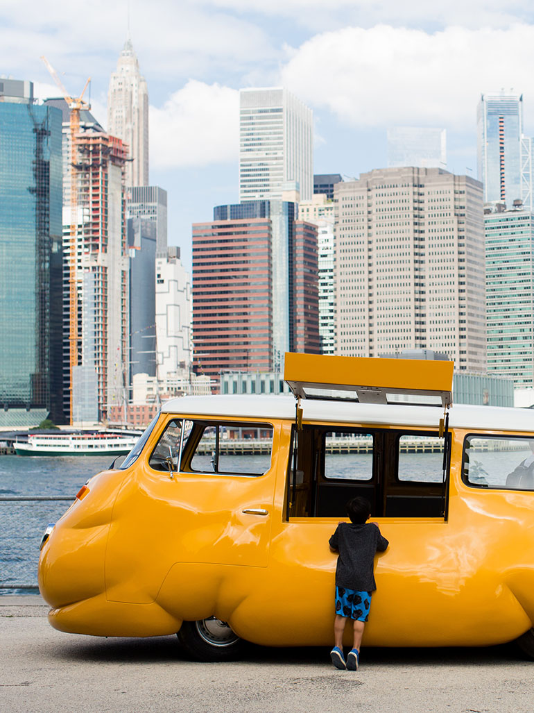Erwin Wurm's overweight Hot Dog Bus & 50,000 free sausages
