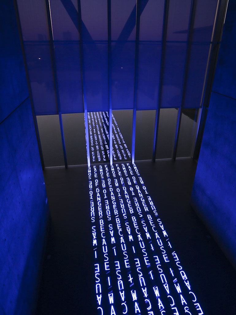 Jenny-Holzer-Kind-of-Blue-2012-9-LED-signs-with-blue-diodes-2159-x-3048-x-146304-85-x-120-x-576-in.-Modern-Art-Museum-of-Fort-Worth-Texas-USA-2