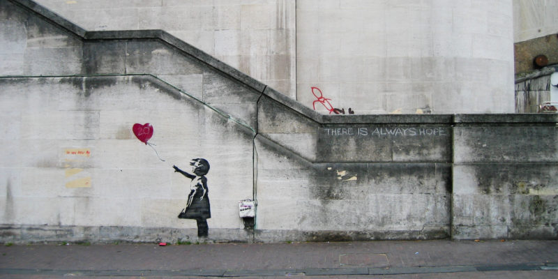 Banksy - Girl with Balloon, 2002, stencil, Waterloo Bridge, South Bank, London