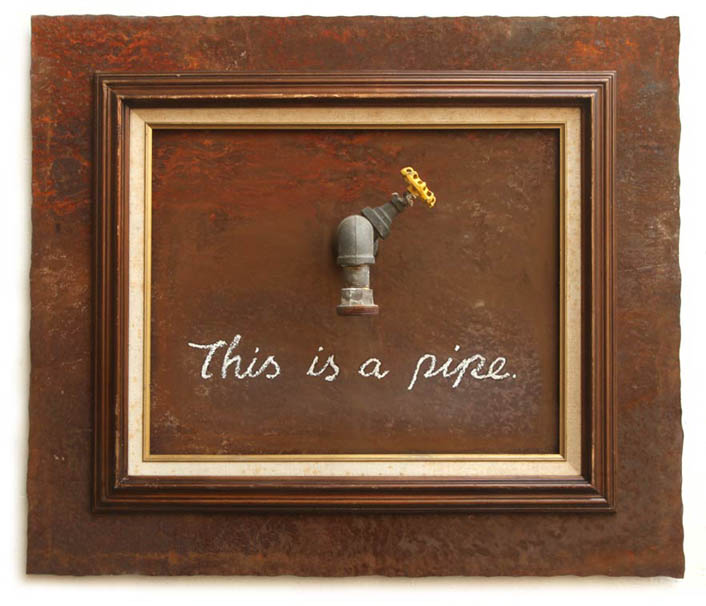 Banksy - This Is A Pipe, 2011, paint, vintage frame and reclaimed metal, 69 x 80 x 29 cm (27 1:8 x 34 5:8 x 11 3:8 inches)