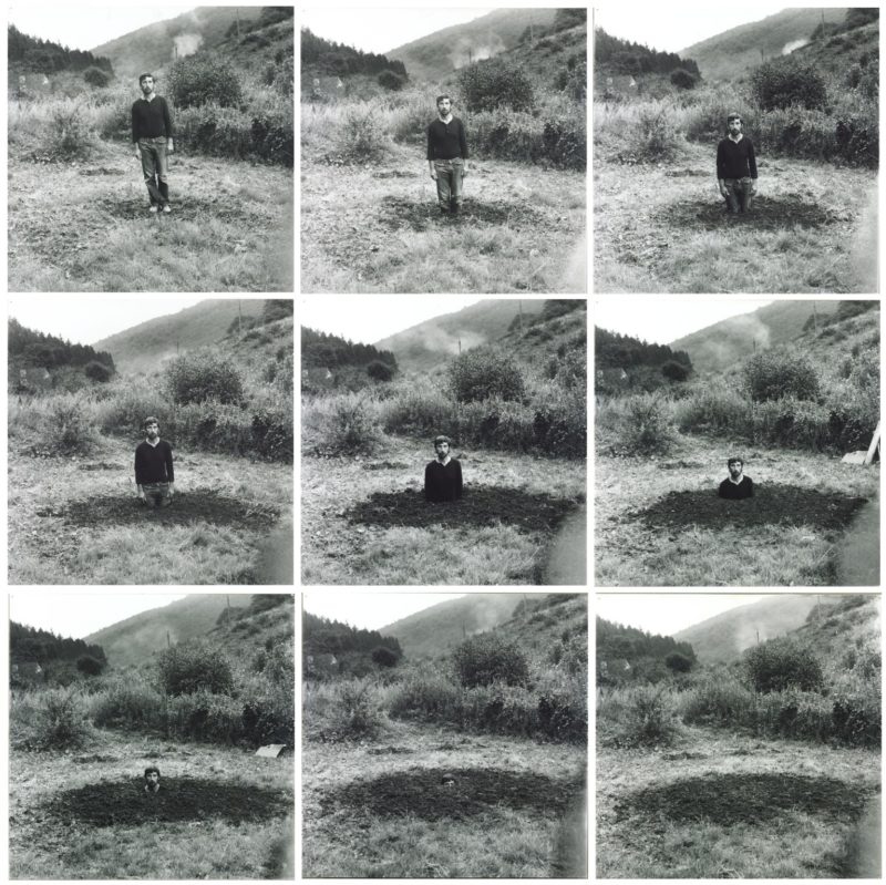 Keith Arnatt - Self-Burial (Television Interference Project), 1969, 9 photographs, gelatin silver prints on paper on board, each image 467 x 467 mm