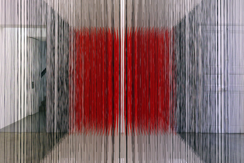 Jesús Rafael Soto - Cube de Paris, 1990, Aluminium, nylon, 300 x 200 x 200 cm (118 1/8 x 78 3/4 x 78 3/4 inch)
