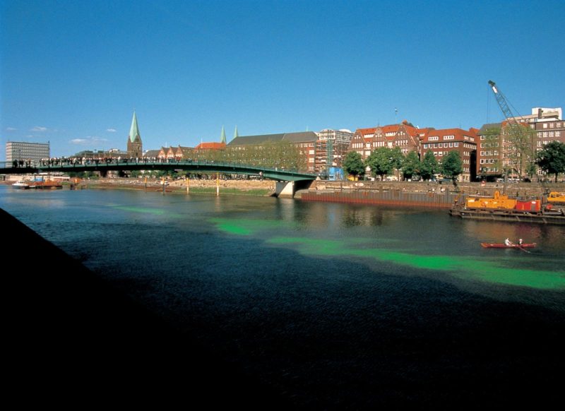 Olafur Eliasson - Green river, 1998, uranine, water, Bremen, Germany, 1998