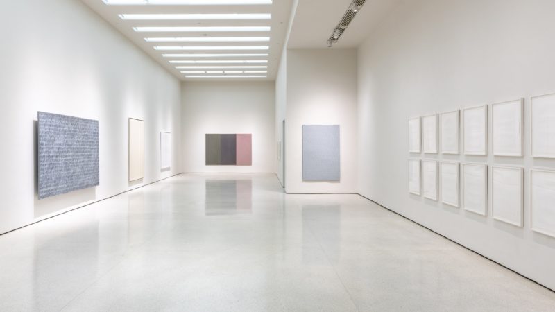 Park Seo-Bo's work installed at Marking Time - Process in Minimal Abstraction, Solomon R. Guggenheim Museum, December 18, 2019 - August 2, 2020,