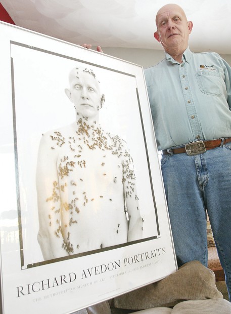 Ron Fischer of rural Orion, Ill. together with Richard Avedon's shot of him