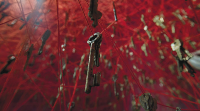 Chiharu Shiota - The key in the hand, 2015, old keys, Venician boats, red wool, Japan Pavilion, 56th Venice Biennale, Venice, Italy