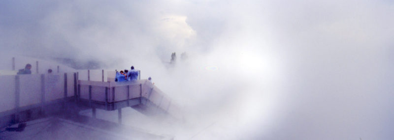 Diller Scofidio + Renfro - Blur Building, visitors immersed in fog , Exposition Pavilion, Swiss Expo, Yverdon-Les-Bains, 2002
