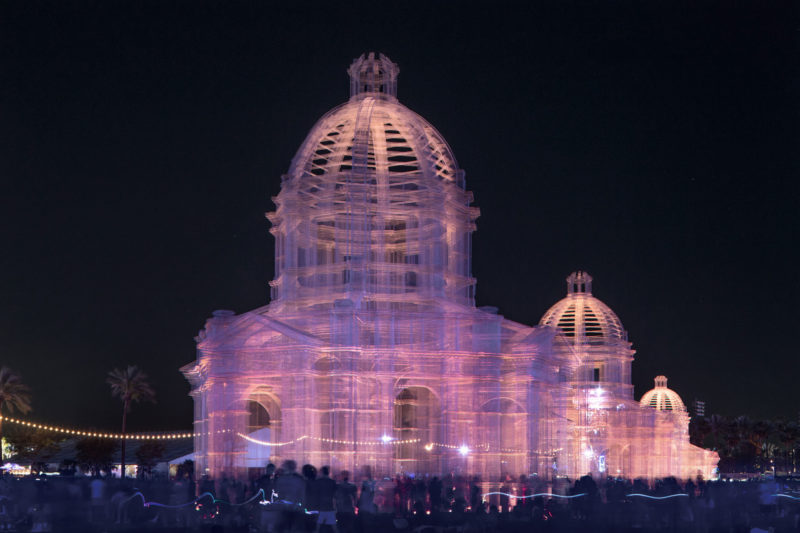 Edoardo Tresoldi - Etherea, 2018, transparent wire mesh, 72 feet (22 meter) in height, installation view, Coachella, 2018