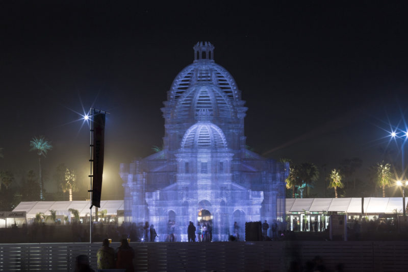 Edoardo Tresoldi - Etherea, 2018, transparent wire mesh, 72 feet (22 meter) in height, installation view, Coachella, 2018