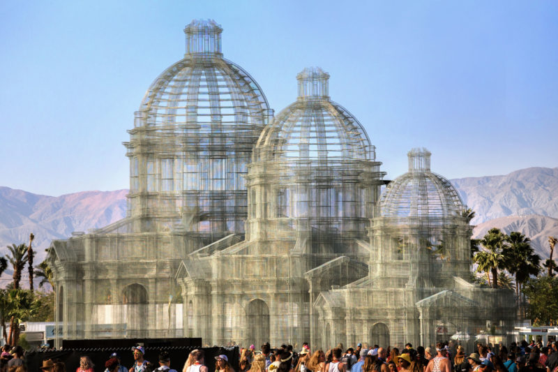 Edoardo Tresoldi - Etherea, 2018, transparent wire mesh, 72 feet (22 meter) in height, installation view, Coachella, 2018