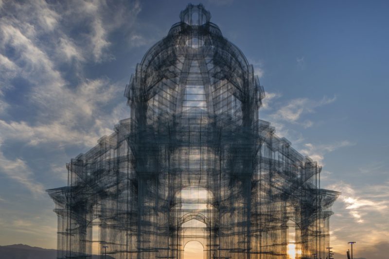 Edoardo Tresoldi - Etherea, 2018, transparent wire mesh, 72 feet (22 meter) in height, installation view, Coachella, 2018