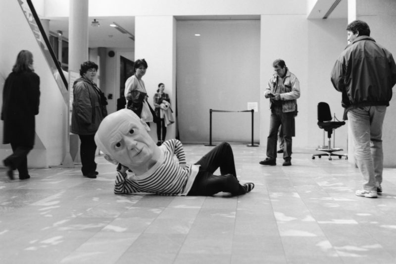 Maurizio Cattelan dressed as Pablo Picasso greeting visitors entering the MoMA, New York, November 6-December 4, 1998